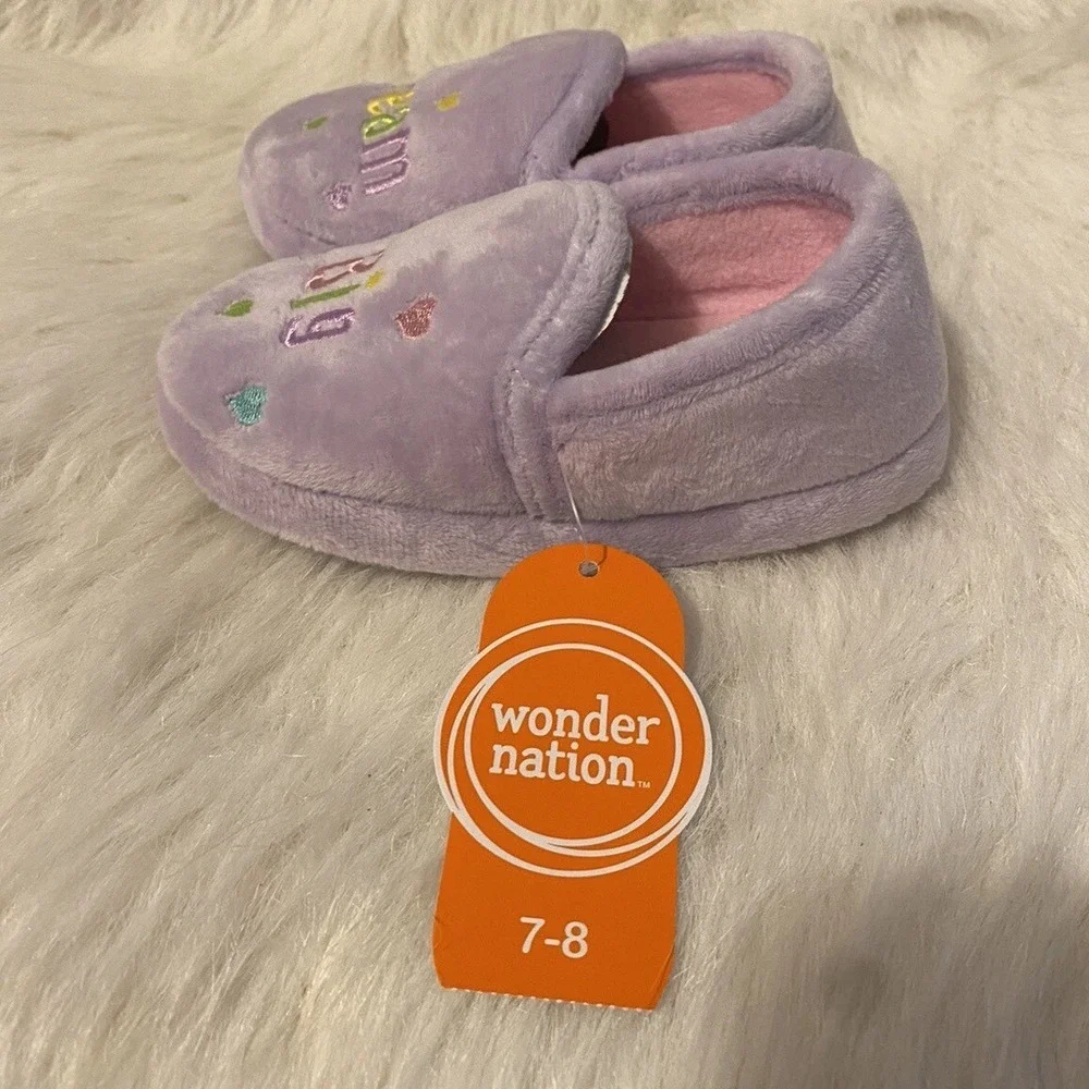 Wonder Nation Dream Big Slippers Girls Size 7-8 Purple Slip On Shoes Lightweight